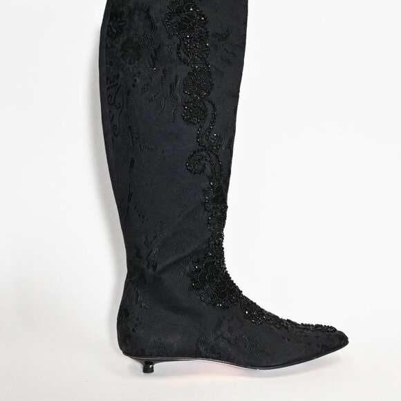 Vintage Christian Lacroix Knee High Boots with Kitten Hill Black Size 38 - Picture 2 of 7